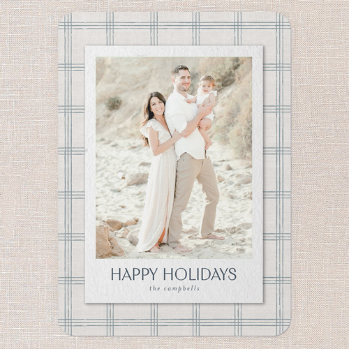 Cozy Plaid Frame Holiday Card, Beige, 5x7 Flat, Holiday, 100% Recycled Cardstock , Rounded, Cream