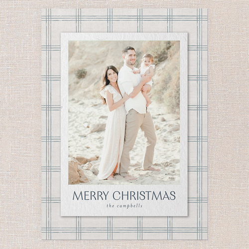 Cozy Plaid Frame Holiday Card, Beige, 5x7 Flat, Christmas, Pearl Shimmer Cardstock, Square, Cream
