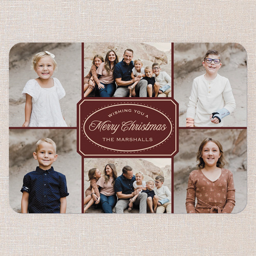 Oval Greeting Holiday Card, Red, 5x7 Flat, Christmas, Pearl Shimmer Cardstock, Rounded, Velvet