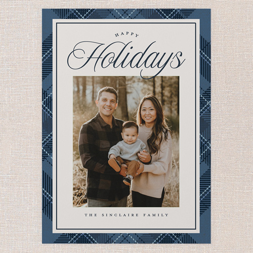 Heritage Border Holiday Card, Blue, 5x7 Flat, Holiday, Pearl Shimmer Cardstock, Square, Blue