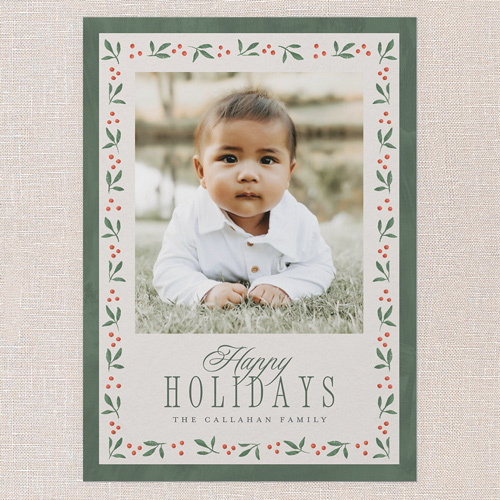 Berry Branch Frame Holiday Card, Green, 5x7 Flat, Holiday, Standard Smooth Cardstock, Square, Basil