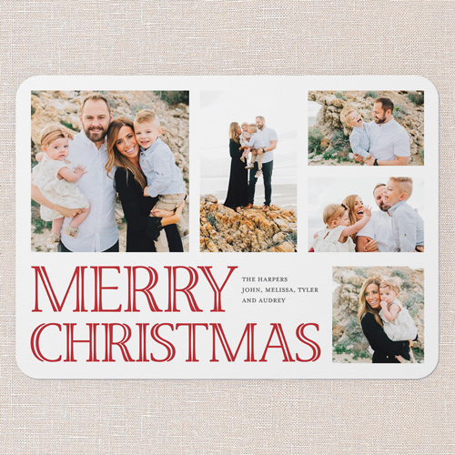 Grand Statement Holiday Card, Red, 5x7 Flat, Christmas, Pearl Shimmer Cardstock, Rounded, Apple