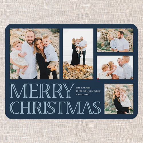 Grand Statement Holiday Card, Blue, 5x7 Flat, Christmas, 100% Recycled Cardstock , Rounded, Cobalt