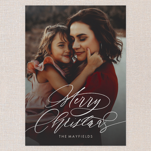 Luxe Flourish Holiday Card, Silver Foil, White, 5x7 Flat, Christmas, Luxe Double-Thick Cardstock, Square, White