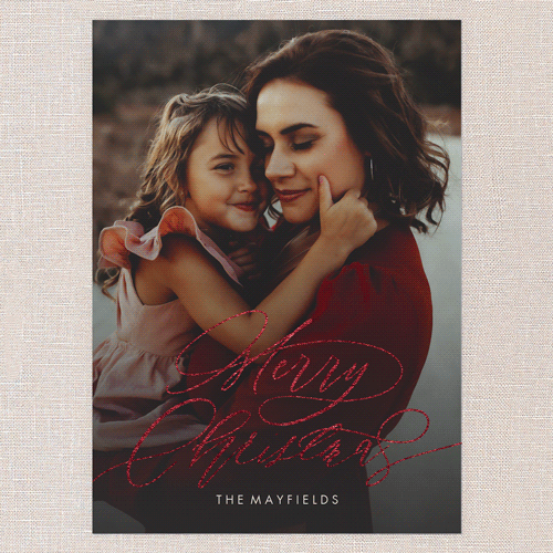 Luxe Flourish Holiday Card, Red Foil, White, 5x7 Flat, Christmas, Pearl Shimmer Cardstock, Square, White