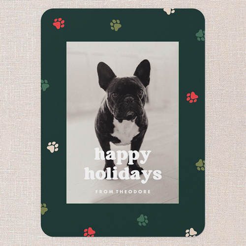 Pawprint Wishes Holiday Card, Green, 5x7 Flat, Holiday, Standard Smooth Cardstock, Rounded, Pine Grove