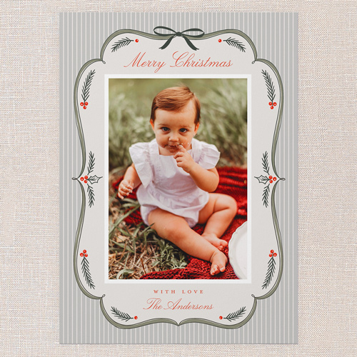 Ribboned Greetings Holiday Card, Grey, 5x7 Flat, Christmas, Matte, Signature Smooth Cardstock, Square, Silver Lining