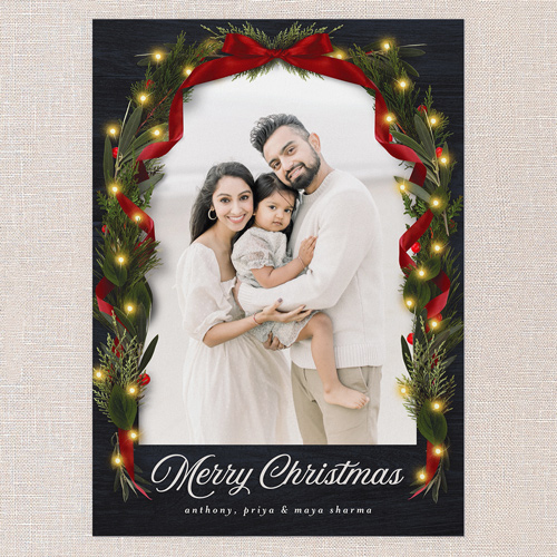 Ribbon Glow Holiday Card, Blue, 5x7 Flat, Christmas, 100% Recycled Cardstock , Square, Navy