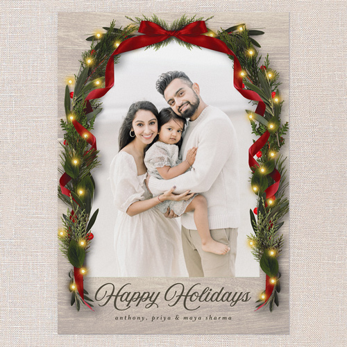 Ribbon Glow Holiday Card, Beige, 5x7 Flat, Holiday, 100% Recycled Cardstock , Square, Rye