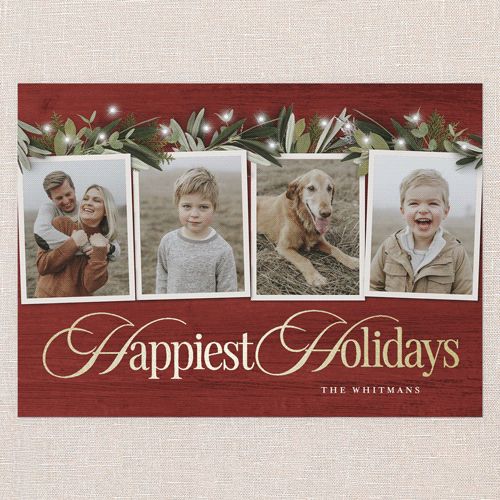 Golden Script Holiday Card, Red, Gold Foil, 5x7 Flat, Holiday, Luxe Double-Thick Cardstock, Square, Cinnamon