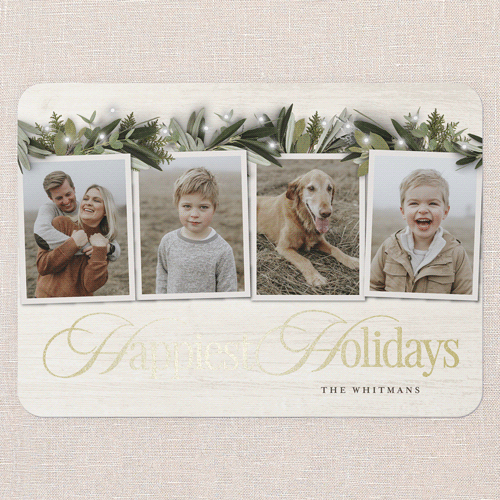 Golden Script Holiday Card, Beige, Gold Foil, 5x7 Flat, Holiday, Pearl Shimmer Cardstock, Rounded, Cream