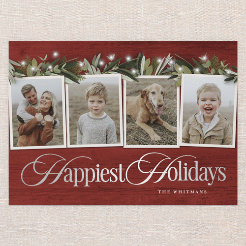 Golden Script Holiday Card, Silver Foil, Red, 5x7 Flat, Holiday, Luxe Double-Thick Cardstock, Square, Cinnamon