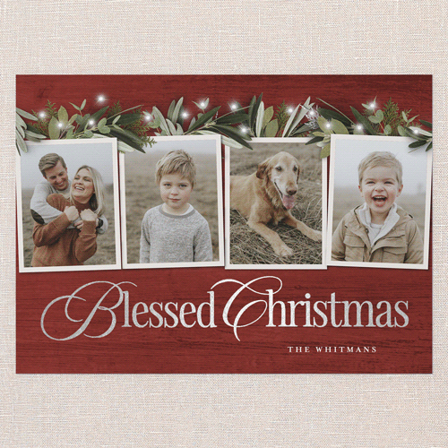 Golden Script Holiday Card, Silver Foil, Red, 5x7 Flat, Religious, Pearl Shimmer Cardstock, Square, Cinnamon