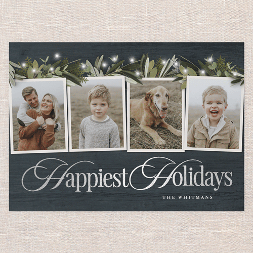 Golden Script Holiday Card, Silver Foil, Blue, 5x7 Flat, Holiday, Matte, Signature Smooth Cardstock, Square, Blue