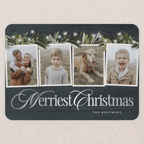 Golden Script Holiday Card, Blue, Silver Foil, 5x7 Flat, Christmas, Matte, Signature Smooth Cardstock, Rounded, Blue