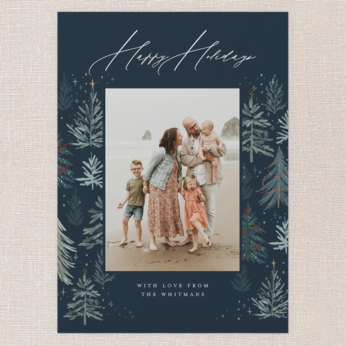 Winter Pines Frame Holiday Card, Blue, 5x7 Flat, Holiday, Matte, Signature Smooth Cardstock, Square, Cobalt