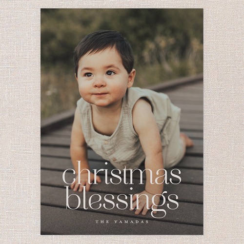 Serene Blessings Holiday Card, Grey, 5x7 Flat, Religious, Luxe Double-Thick Cardstock, Square, Whisper Gray