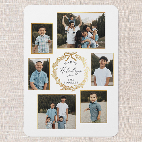 Golden Wreath Gallery Holiday Card, White, 5x7 Flat, Holiday, Matte, Signature Smooth Cardstock, Rounded, White