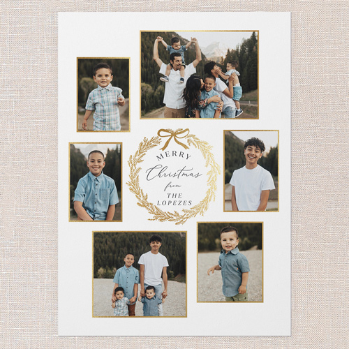 Golden Wreath Gallery Holiday Card, White, 5x7 Flat, Christmas, Luxe Double-Thick Cardstock, Square, White