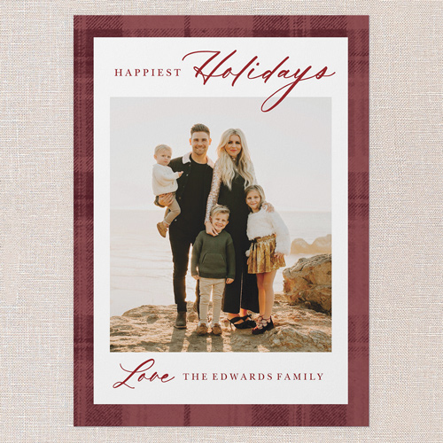 Plaid Border Elegance Holiday Card, Red, 5x7 Flat, Holiday, Luxe Double-Thick Cardstock, Square, Velvet