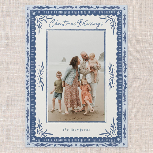 Woodland Blessings Holiday Card, Blue, 5x7 Flat, Religious, Luxe Double-Thick Cardstock, Square, Cobalt