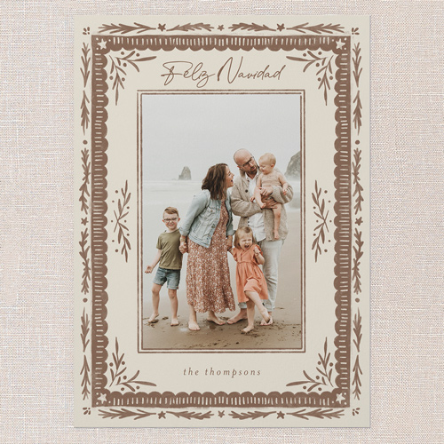 Woodland Blessings Holiday Card, Beige, 5x7 Flat, Feliz Navidad, Pearl Shimmer Cardstock, Square, Cream