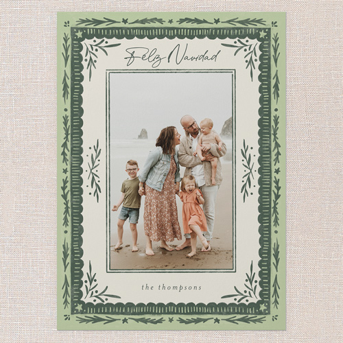 Woodland Blessings Holiday Card, Green, 5x7 Flat, Feliz Navidad, Luxe Double-Thick Cardstock, Square, Tree