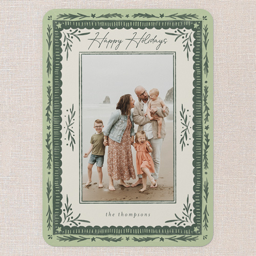 Woodland Blessings Holiday Card, Green, 5x7 Flat, Holiday, 100% Recycled Cardstock , Rounded, Tree