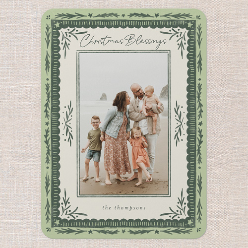 Woodland Blessings Holiday Card, Green, 5x7 Flat, Religious, 100% Recycled Cardstock , Rounded, Tree