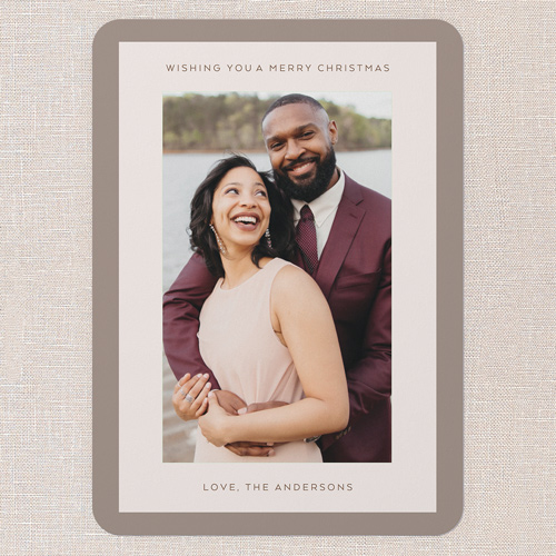 Modern Framed Holiday Card, Grey, 5x7 Flat, Christmas, Pearl Shimmer Cardstock, Rounded, Suede