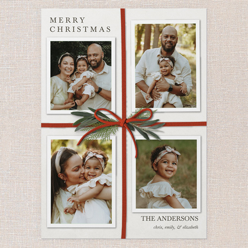 Festive Bowtie Holiday Card, White, 5x7 Flat, Christmas, Standard Smooth Cardstock, Square, White