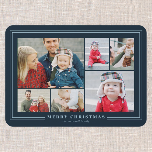 Heritage Accent Holiday Card, Blue, 5x7 Flat, Christmas, Pearl Shimmer Cardstock, Rounded, Cobalt