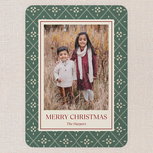 Patterned Border Holiday Card, Blue, 5x7 Flat, Christmas, Matte, Signature Smooth Cardstock, Rounded, Lake