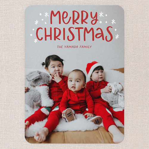 Snowy Whimsy Holiday Card, Red, none, 5x7 Flat, Christmas, Standard Smooth Cardstock, Rounded, Red