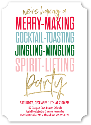 Merry Making Holiday Invitation, Red, 5x7 Flat, Pearl Shimmer Cardstock, Ticket