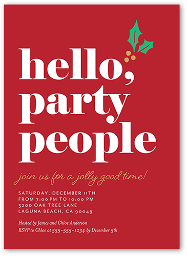 Party People Holiday Invitation, Red, 5x7 Flat, Matte, Signature Smooth Cardstock, Square, White