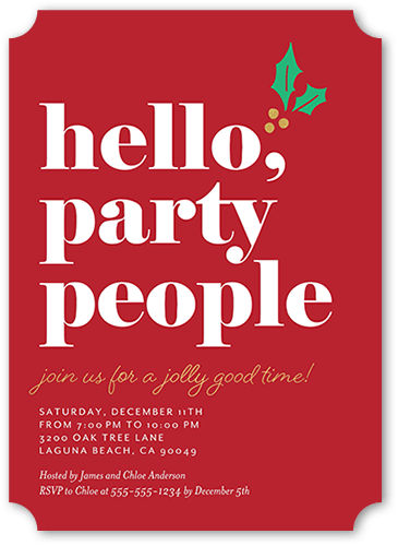 Party People Holiday Invitation, Red, 5x7 Flat, Matte, Signature Smooth Cardstock, Ticket