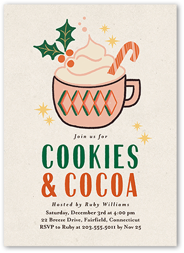 Cookies And Cocoa Holiday Invitation, White, 5x7, Luxe Double-Thick Cardstock, Square