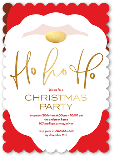 Santa Claus Festivities Holiday Invitation, Red, 5x7 Flat, Christmas, Pearl Shimmer Cardstock, Scallop