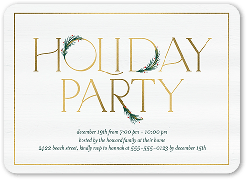 Art Deco Evergreen Holiday Invitation, White, 5x7 Flat, Holiday, Standard Smooth Cardstock, Rounded, White
