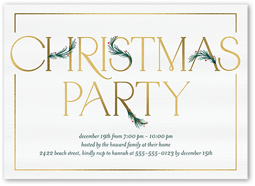 Art Deco Evergreen Holiday Invitation, White, 5x7 Flat, Christmas, Luxe Double-Thick Cardstock, Square