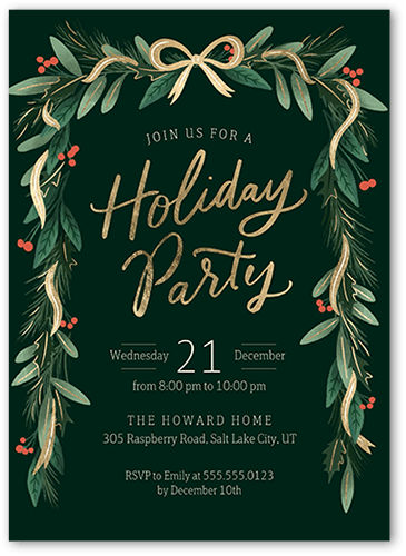 Foliage Streamers Holiday Invitation, Green, 5x7 Flat, Holiday, Standard Smooth Cardstock, Square, Spruce