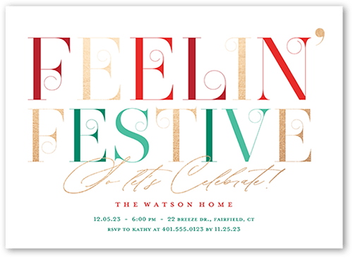Festive Merry Letters Holiday Invitation, White, 5x7 Flat, Christmas, Matte, Signature Smooth Cardstock, Square