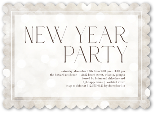 Bubbly Party Holiday Invitation, Beige, 5x7 Flat, New Year, Matte, Signature Smooth Cardstock, Scallop