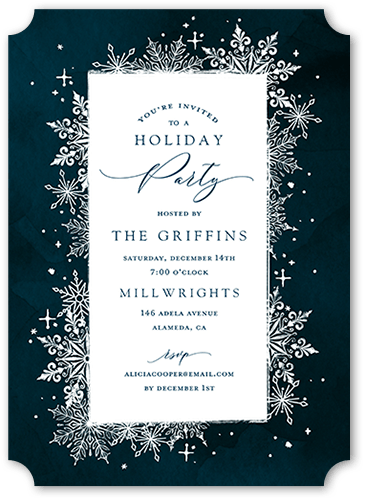 Snowflake Bash Holiday Invitation, Blue, 5x7 Flat, Holiday, Pearl Shimmer Cardstock, Ticket, White