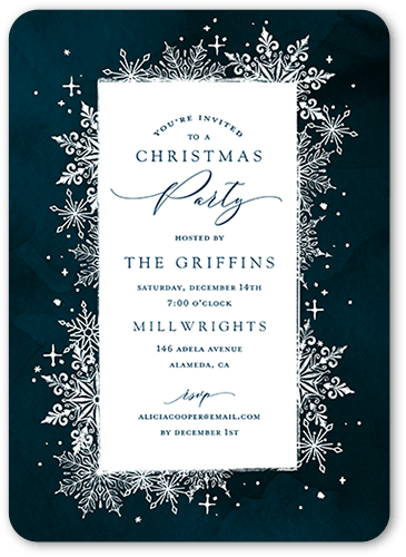 Snowflake Bash Holiday Invitation, Blue, 5x7 Flat, Christmas, Pearl Shimmer Cardstock, Rounded
