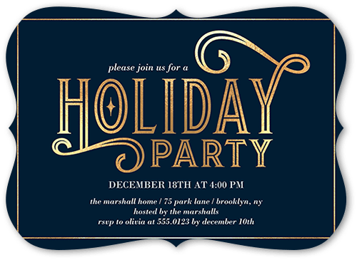 Deco Party Holiday Invitation, Yellow, 5x7 Flat, Holiday, Pearl Shimmer Cardstock, Bracket