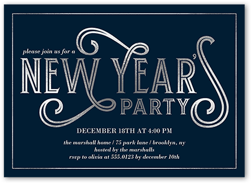 Deco Party Holiday Invitation, Grey, 5x7 Flat, New Year, Luxe Double-Thick Cardstock, Square