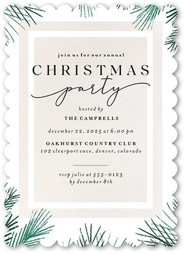 Pine Framing Holiday Invitation, White, 5x7 Flat, Christmas, Matte, Signature Smooth Cardstock, Scallop