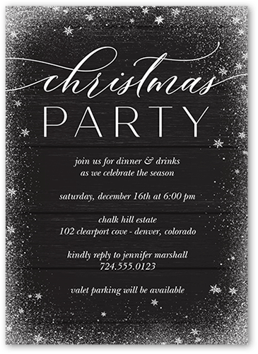 Snowy Winter Holiday Invitation, Black, 5x7 Flat, Christmas, Luxe Double-Thick Cardstock, Square
